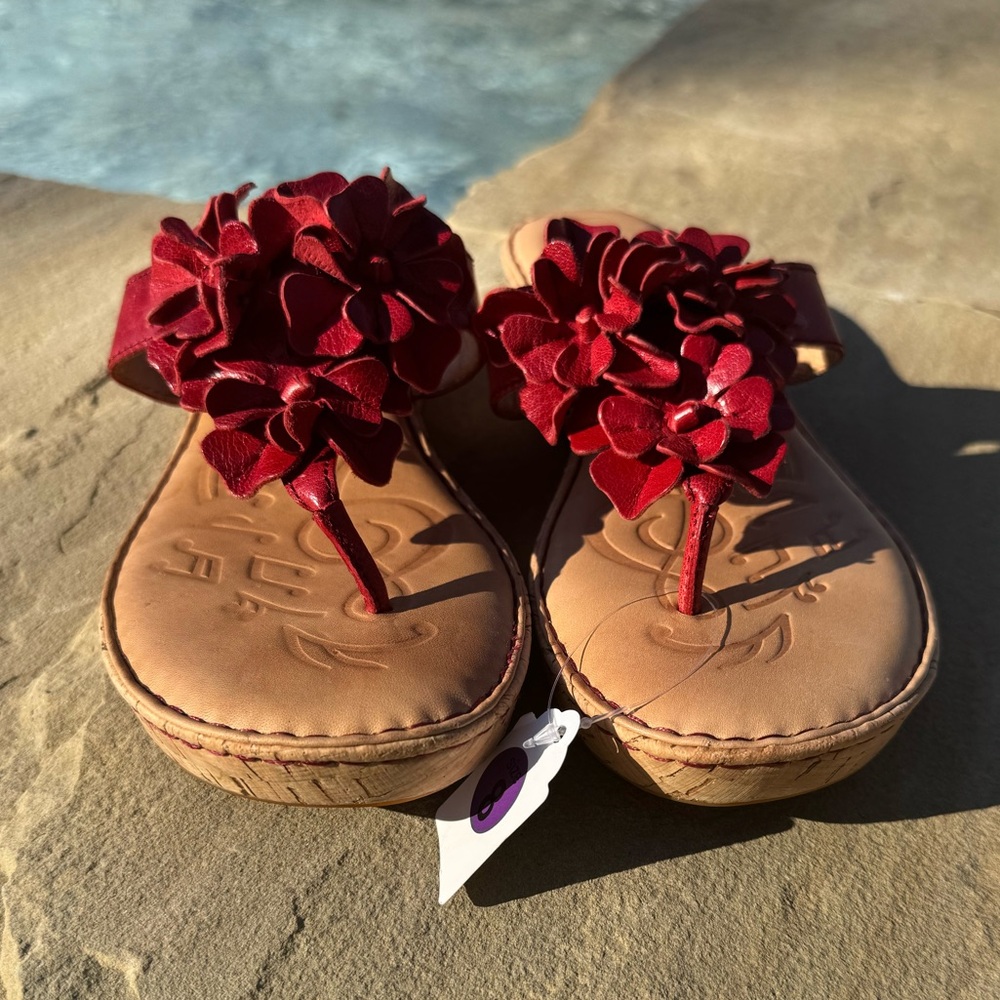 Born Red Leather Flower Sandals – Women’s Size 8 – New - Picture 4 of 12